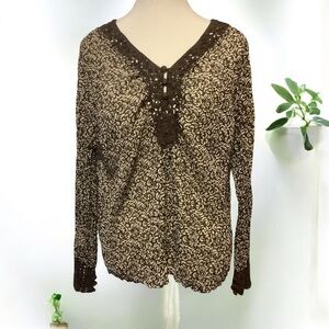ALISON SHERI BROWN PATTERNED/ LONG SLEEVE/ KNIT & BUTTON DETAIL BLOUSE/ Size L